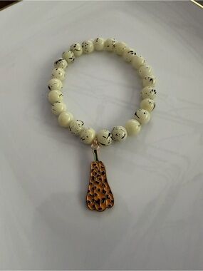 Spotted Pumpkin Charm Handmade Cream Beaded Bracelet